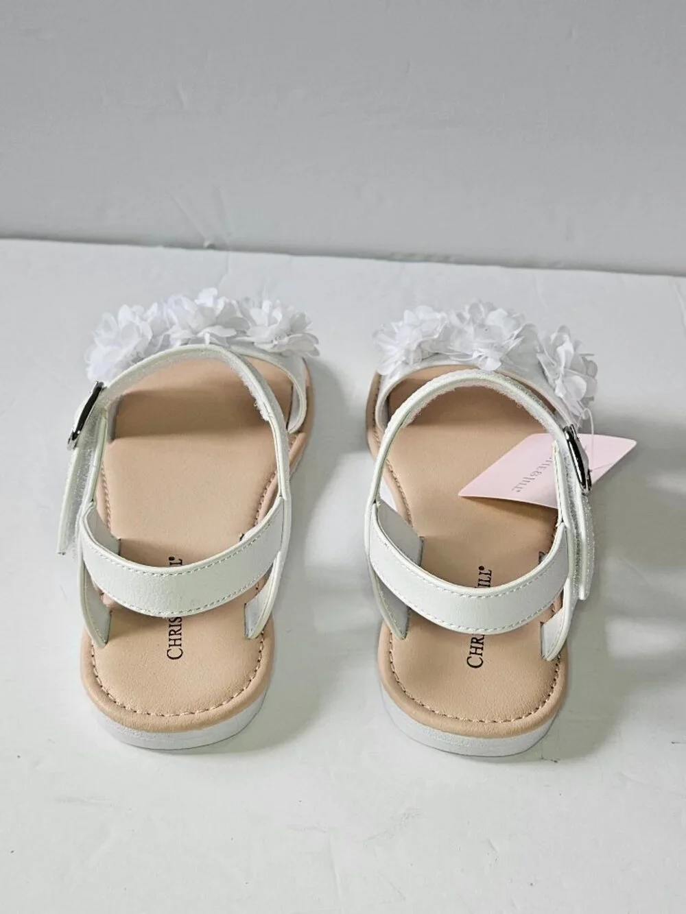 Christie & Jill Ava White Floral Strap Kids Sandals Size 2